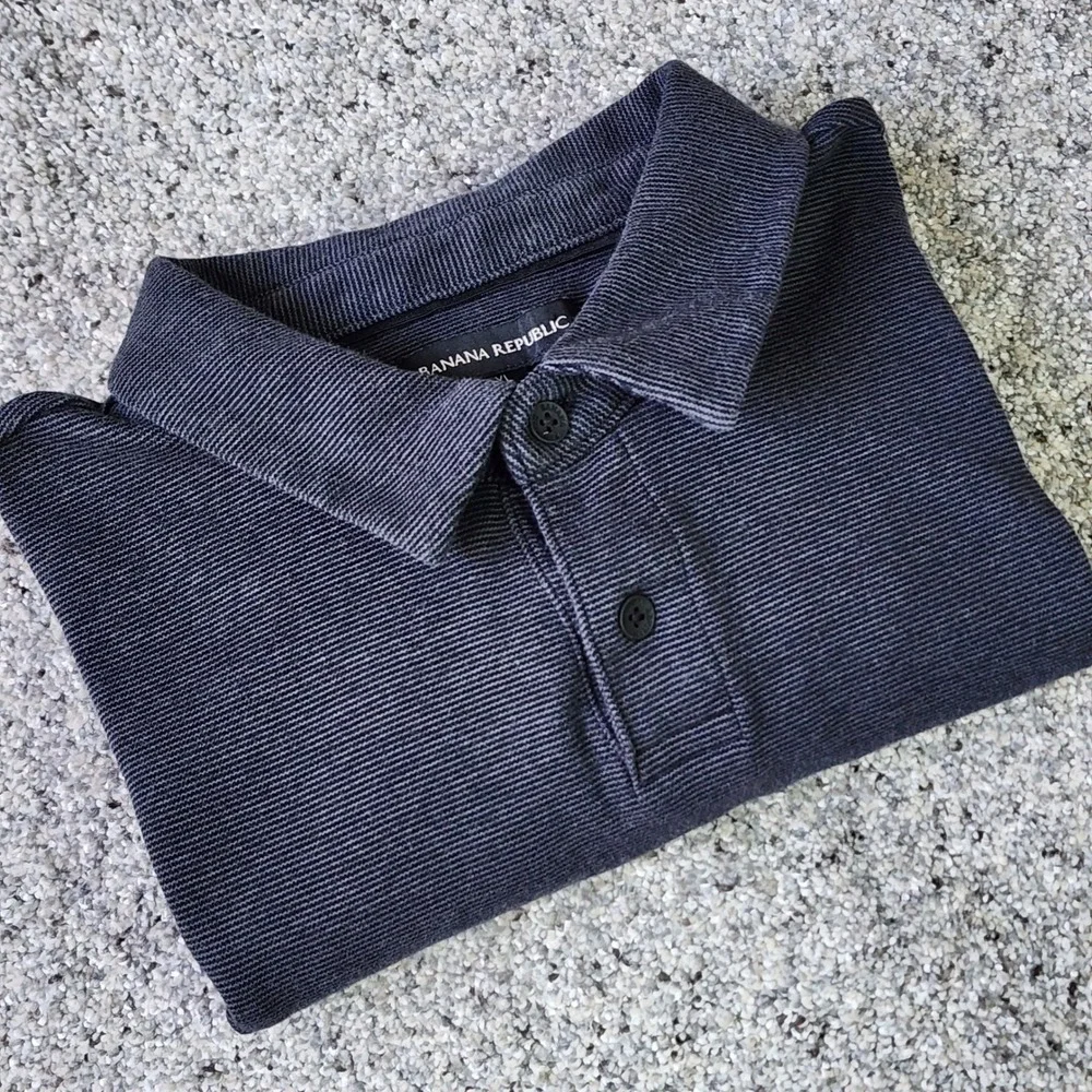 Banana Republic Polo Shirt Mens‎ XL Grey Micro Stripe Cotton Short Sleeve EUC